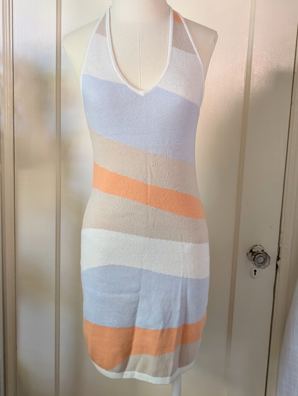Hollister backless halter top multicolor striped bodycon dress mini dress size S